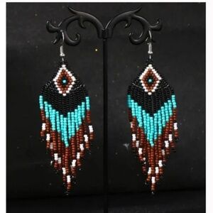 ❤️ FREE Beaded Fringe Tassel Striped Aztec Chic Glam Hipster Hippie Art Earrings